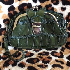 Chateau faux croco olive green wristlet/clutch